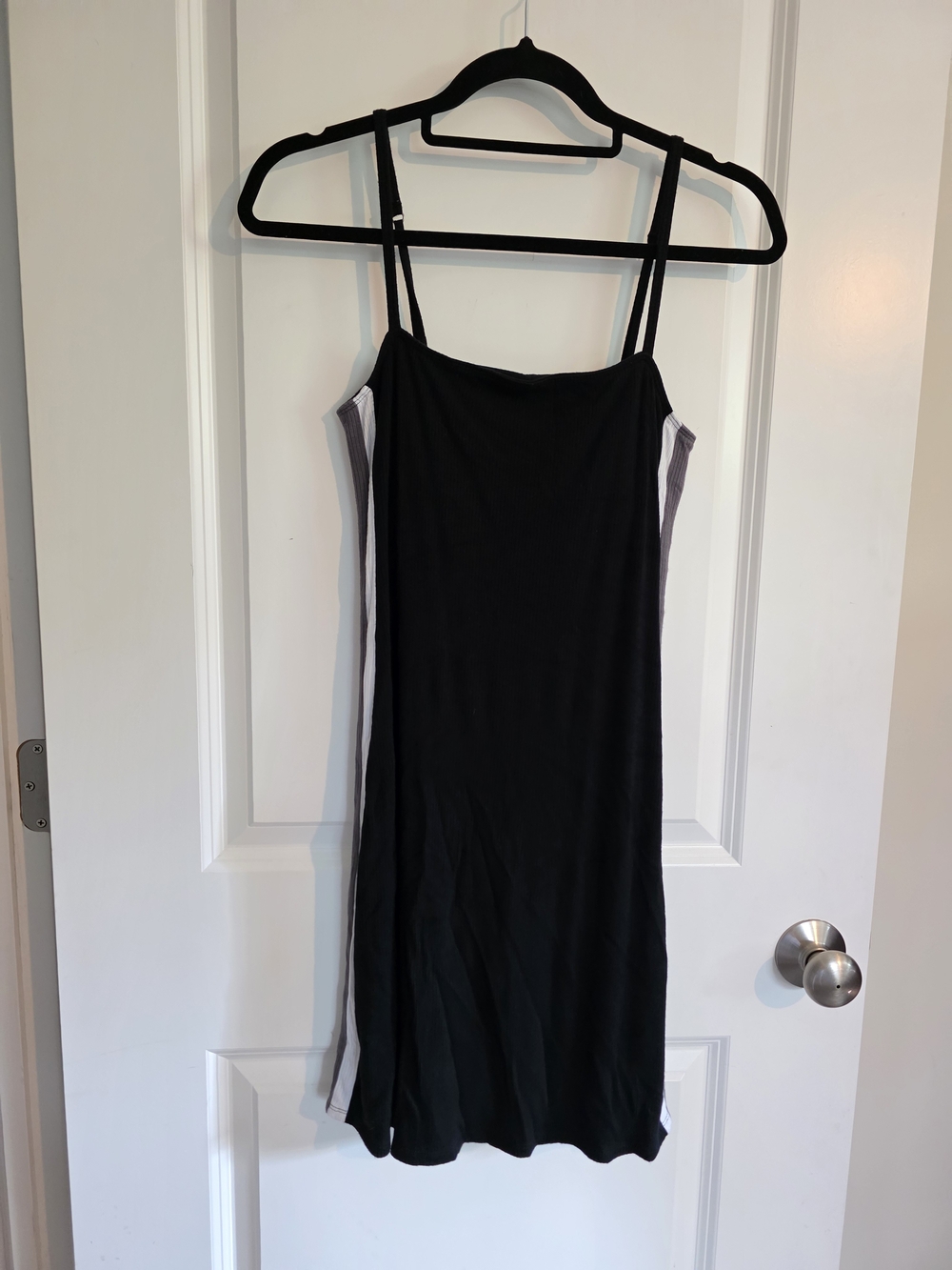 Hollister Black Ribbed Cotton Mini Dress with White Side Panels And Built In Bra